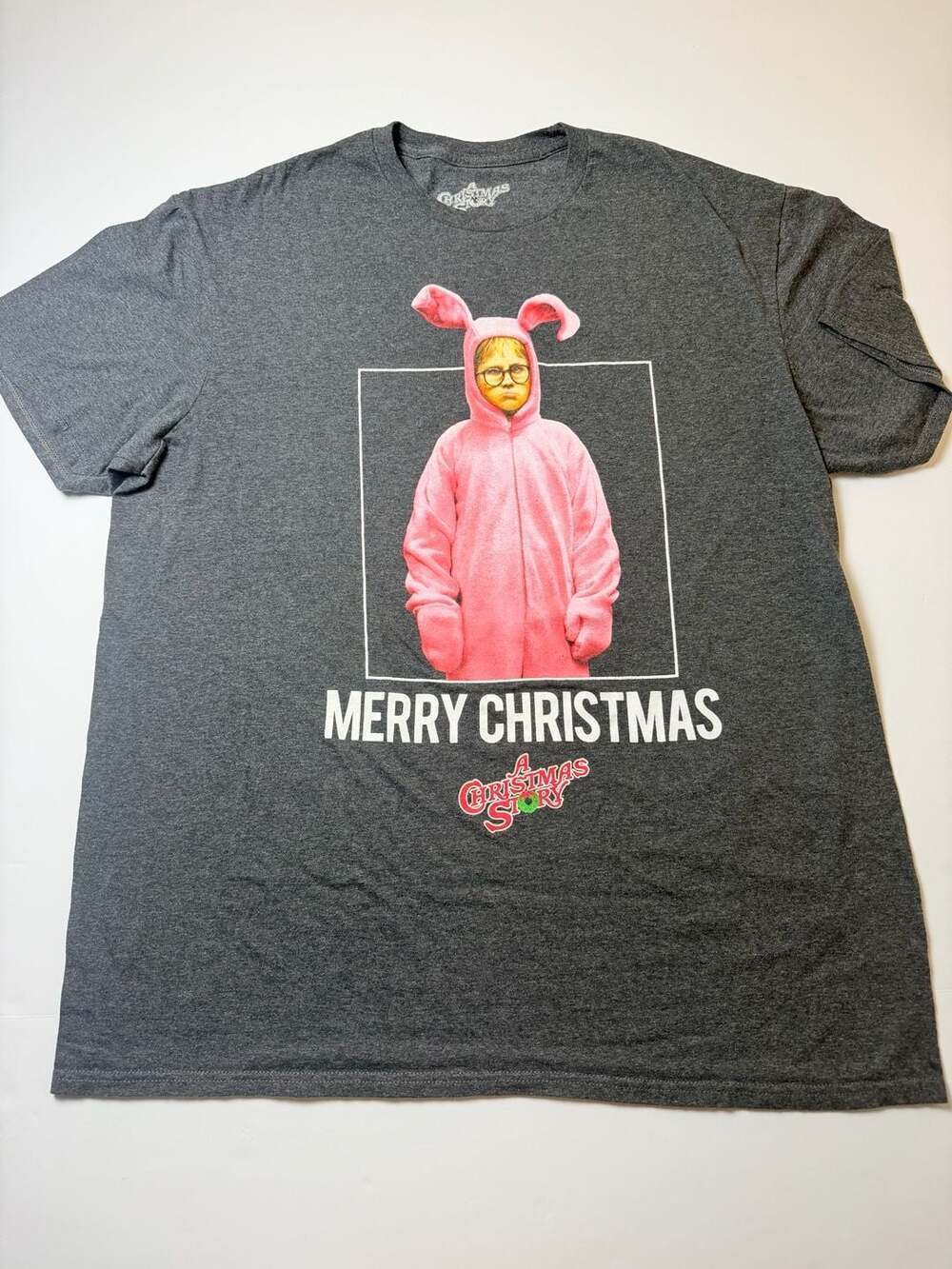 A Christmas Story Ralphie Pink Bunny Suit Graphic T-Shirt Mens Gray Size XL